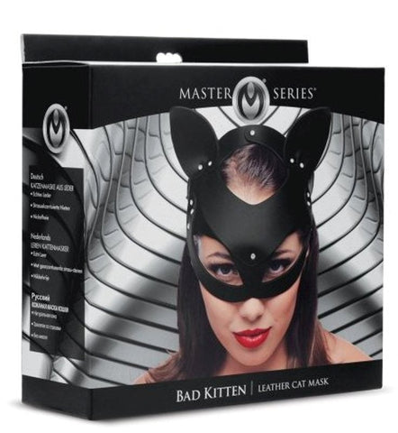 XR Brands Bad Kitten Leather Cat Mask Premium Leather Role Play - Masks And Blindfolds