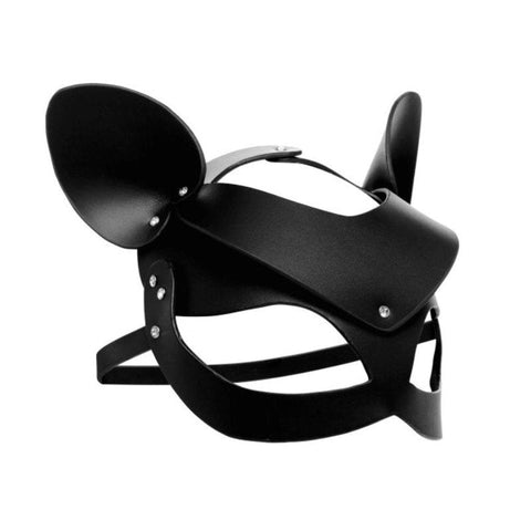 XR Brands Bad Kitten Leather Cat Mask Premium Leather Role Play - Masks And Blindfolds