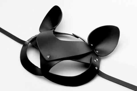 XR Brands Bad Kitten Leather Cat Mask Premium Leather Role Play - Masks And Blindfolds