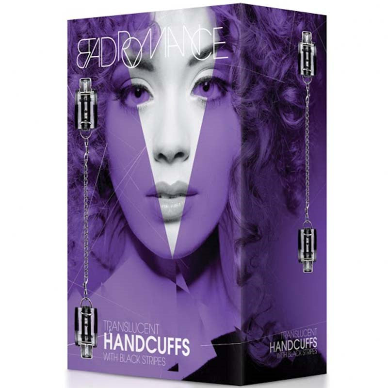 Shots Toys Bad Romance Translucent Handcuffs with Black Stripes BDSM Restraints - - Cuffs and Restraints