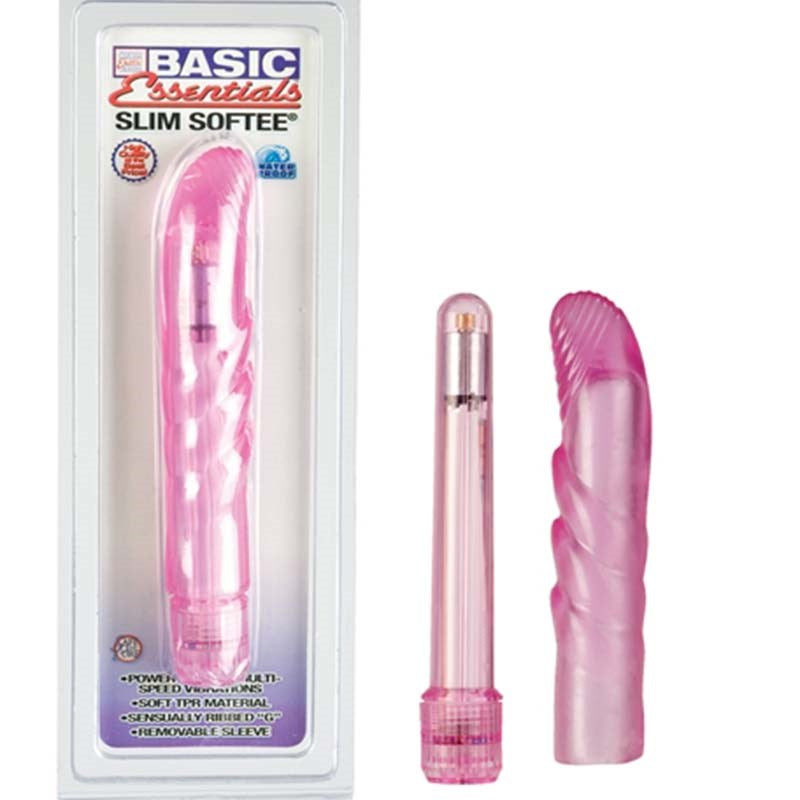 California Exotics Basic Essentials Slim Softee G Spot Vibrator Pink Curved - Waterproof Vibrators