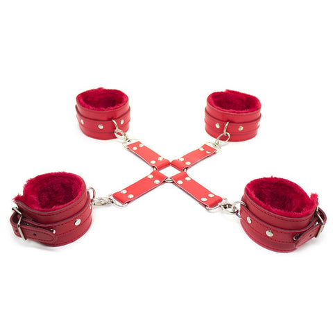 BDStyle Wrist and Ankle Hog Tie Set Premium PVC Restraints with Straps - Cuffs and Restraints
