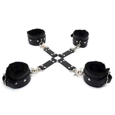 BDStyle Wrist and Ankle Hog Tie Set Premium PVC Restraints with Straps - Cuffs and Restraints