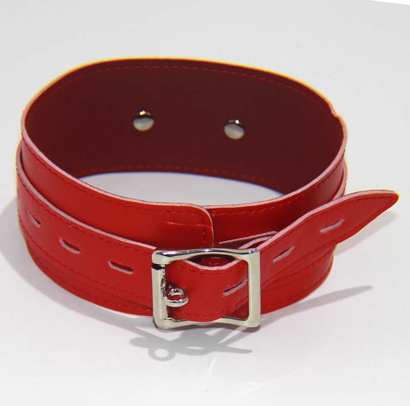 BDStyle Faux Leather Collar Adjustable Red Thick BDSM Collar with Lockable Buckle - - Collars and Leads