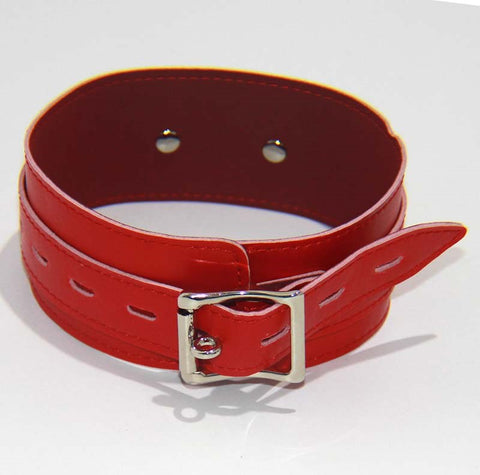 BDStyle Faux Leather Collar Adjustable Red Thick BDSM Collar with Lockable Buckle - Collars and Leads