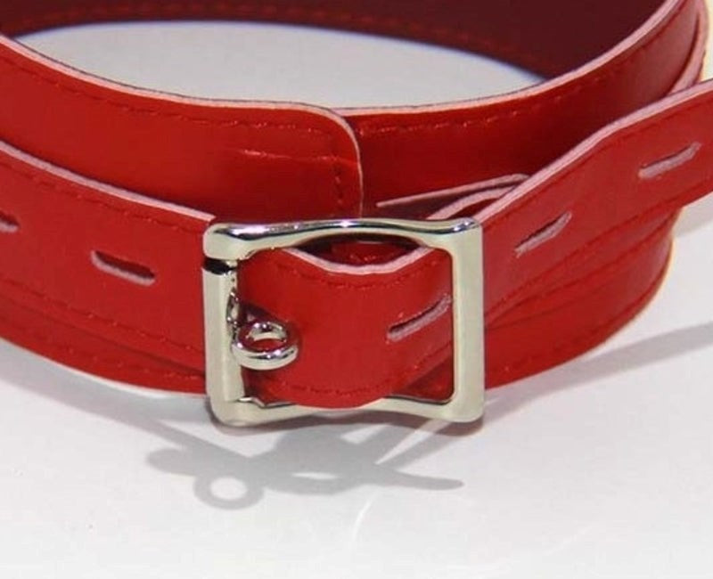 BDStyle Faux Leather Collar Adjustable Red Thick BDSM Collar with Lockable Buckle - - Collars and Leads