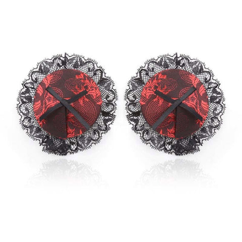 Ella Bidoe Black and Red Lace Overlay Nipple Pasties Self Adhesive Lace - Fancy Dress Ups