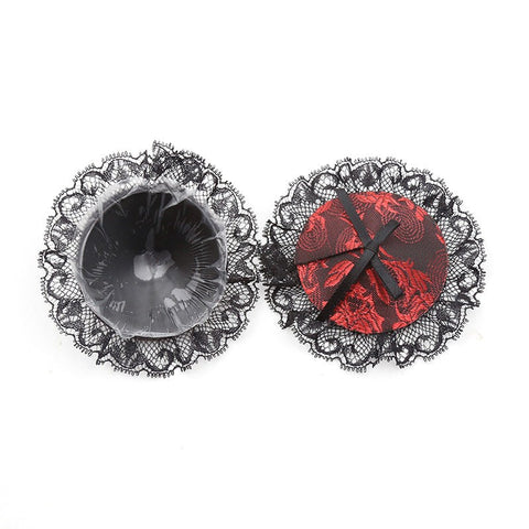 Ella Bidoe Black and Red Lace Overlay Nipple Pasties Self Adhesive Lace - Fancy Dress Ups