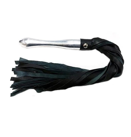 Rouge Royalty Black Leather Flogger with Aluminium Handle for Impact Play - Whips And Crops