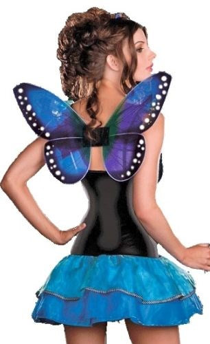 Dream Girl Lingerie Whimsical Blue Butterfly Costume with Adjustable Wings - - Fancy Dress Ups