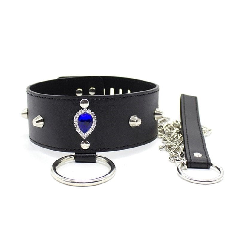 BDStyle Blunt Spike Bondage Collar with Leash Premium Locking Design - Collars and Leads