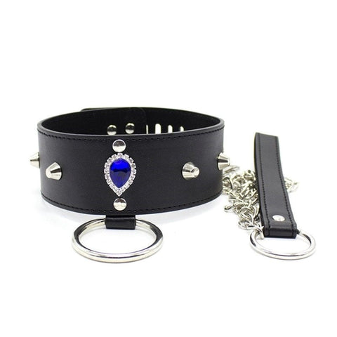 BDStyle Blunt Spike Bondage Collar with Leash Premium Locking Design - Collars and Leads