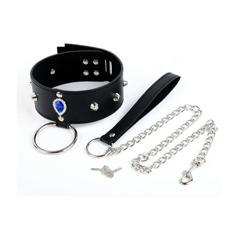 BDStyle Blunt Spike Bondage Collar with Leash Premium Locking Design - Collars and Leads