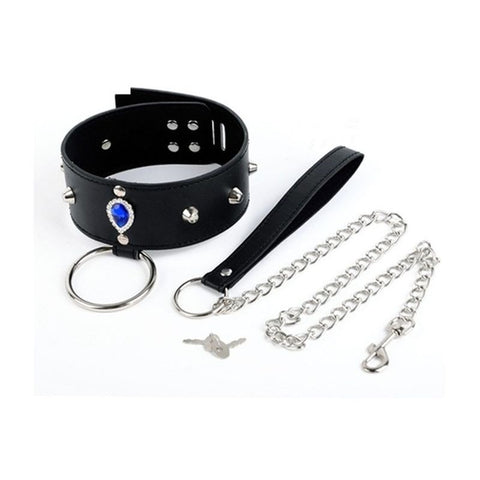 BDStyle Blunt Spike Bondage Collar with Leash Premium Locking Design - Collars and Leads