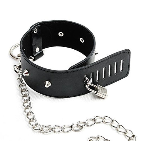 BDStyle Blunt Spike Bondage Collar with Leash Premium Locking Design - Collars and Leads