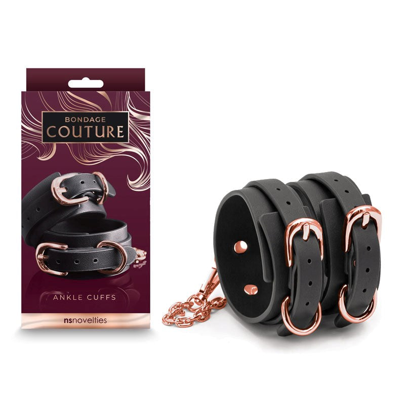 NS Novelties Bondage Couture Ankle Restraints Stylish PU Restraints with D Rings - - Cuffs and Restraints