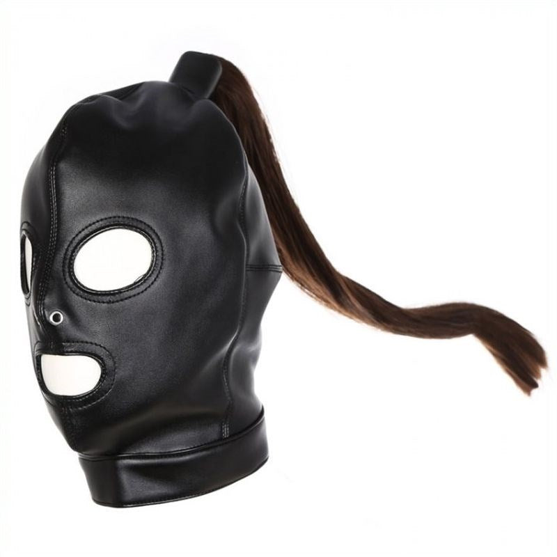 Bondage Hood With Pony Tail Edge Play Ready - - Bondage Hoods