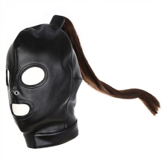 Bondage Hood With Pony Tail Edge Play Ready - - Bondage Hoods