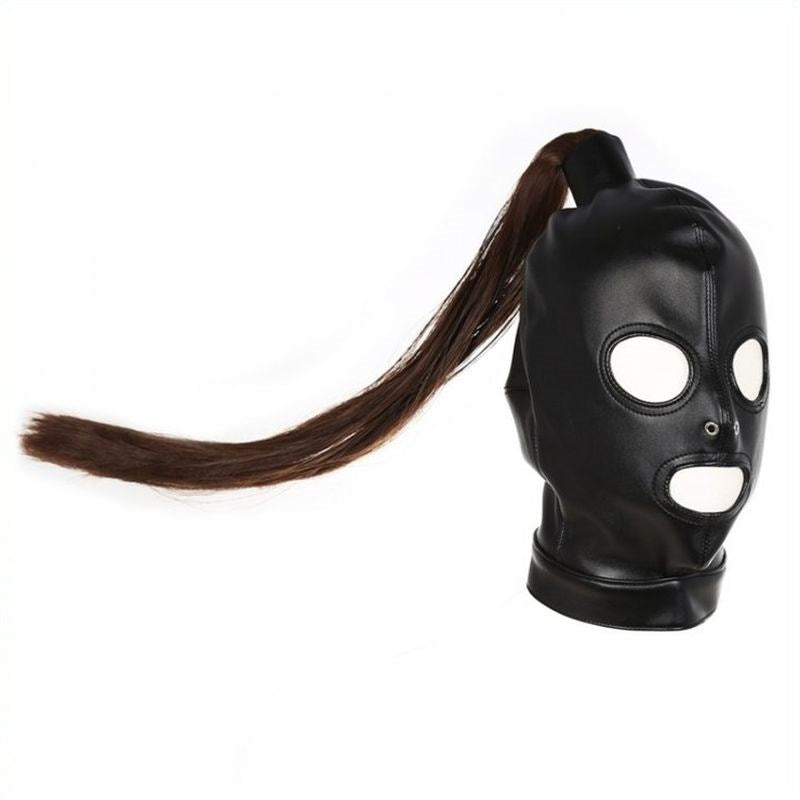 Bondage Hood With Pony Tail Edge Play Ready - - Bondage Hoods