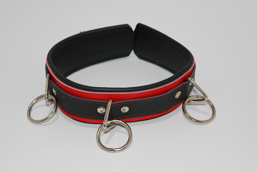 BDStyle BondageInc Bondage Red and Black Collar with O Rings Premium BDSM - Collars and Leads