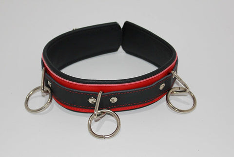 BDStyle BondageInc Bondage Red and Black Collar with O Rings Premium BDSM - Collars and Leads