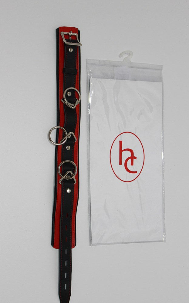 BDStyle BondageInc Bondage Red and Black Collar with O Rings Premium BDSM - Collars and Leads
