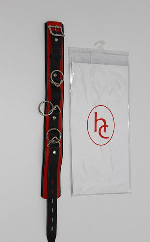 BDStyle BondageInc Bondage Red and Black Collar with O Rings Premium BDSM - Collars and Leads