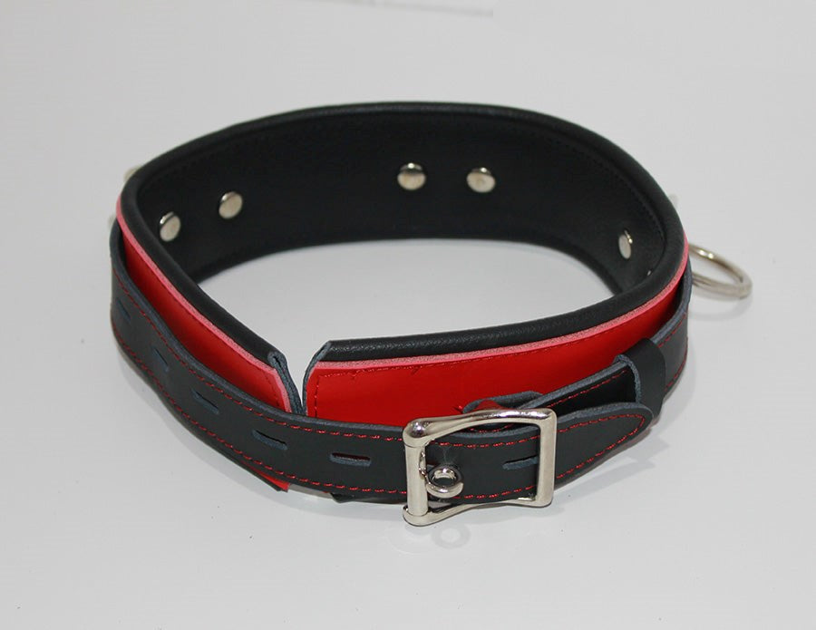 BDStyle BondageInc Bondage Red and Black Collar with O Rings Premium BDSM - Collars and Leads
