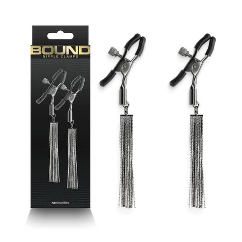 NS Novelties Bound Nipple Clamps D2 Adjustable Metal with Silicone Tips - Breast and Nipple Toys