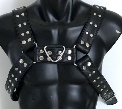 Hells Couture Brace Leather Body Harness Flat Studs Premium Leather - Cuffs And Restraints