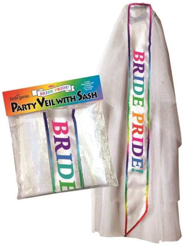 Little Genie Bride Pride Veil with Sash Bachelorette Party Accessory Set - - Fancy Dress Ups