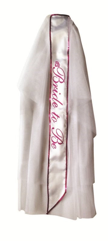 Little Genie Bride To Be Veil White and Pink with Secure Comb Attachment - - Fancy Dress Ups