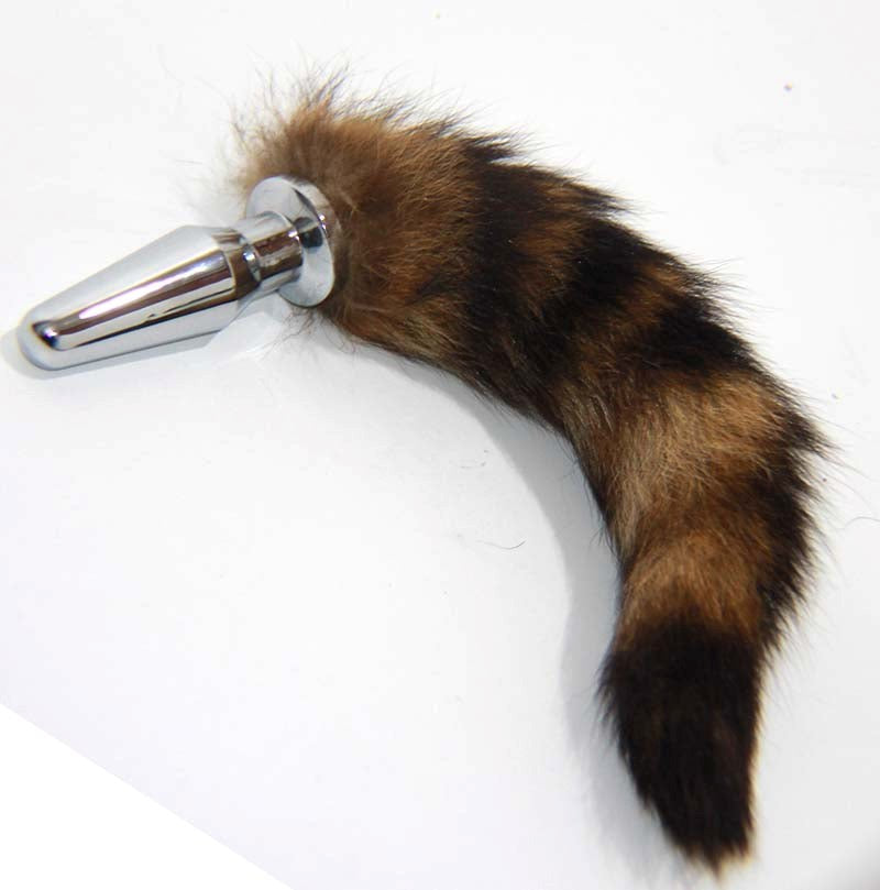 BDStyle Brown Faux Fox Tail Silver Long Butt Plug Premium Steel Design - Steel Sex Toys