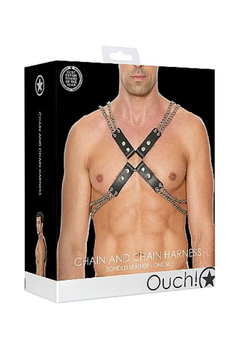 Shots Toys Chain and Chain Harness Black Leather Steel Construction - Cuffs and Restraints