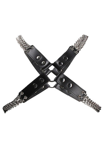 Shots Toys Chain and Chain Harness Black Leather Steel Construction - Cuffs and Restraints
