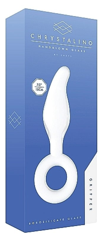Shots Toys Chrystalino Gripper White Glass Dildo with Textured Handle - - Glass Sex Toys