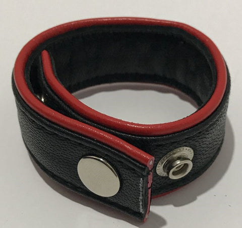Hells Couture Classic 4 Speed Black & Red Leather Cock Ring Adjustable Fit - Ball and Cock Toys