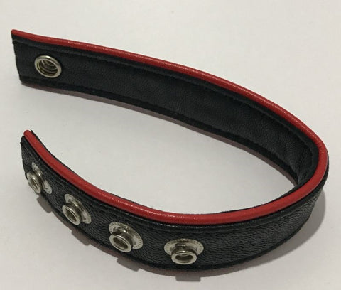 Hells Couture Classic 4 Speed Black & Red Leather Cock Ring Adjustable Fit - Ball and Cock Toys