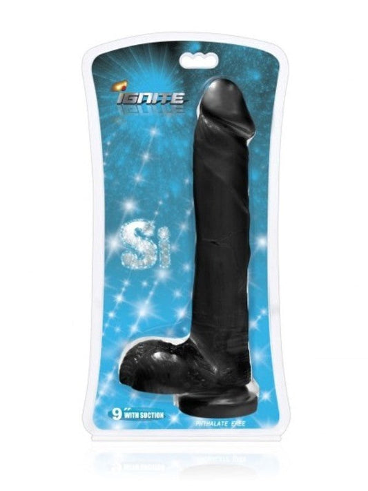 SI Novelties Cock w/ Balls and Suction Black 9in Realistic Dildo - - Realistic Dildos