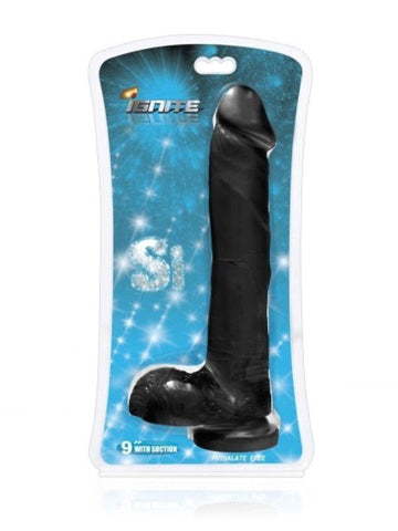 SI Novelties Cock w/ Balls and Suction Black 9in Realistic Dildo - Realistic Dildos