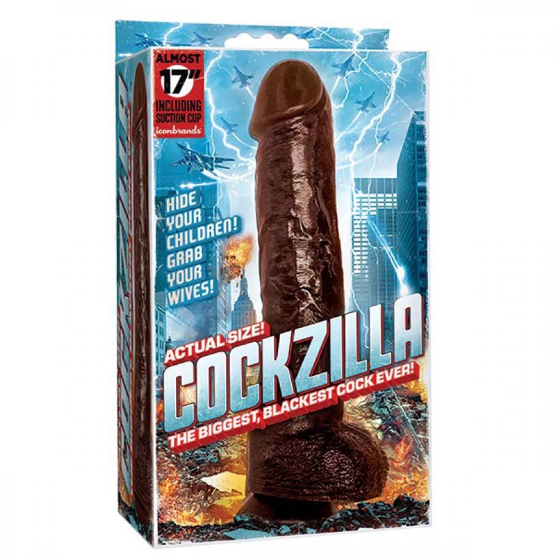 Icon Brands Cockzilla Black 17 Inch Dong with Suction Cup Base - - Realistic Dildos
