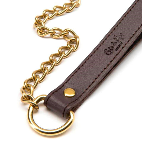 Coco de Mer Brown Leather Lead Premium BDSM Restraint with Brass Chain - Collars and Leads