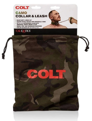California Exotics Colt Camo Fetish Play Collar and Leash Double Padded - Collars and Leads