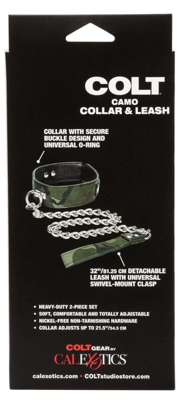 California Exotics Colt Camo Fetish Play Collar and Leash Double Padded - Collars and Leads