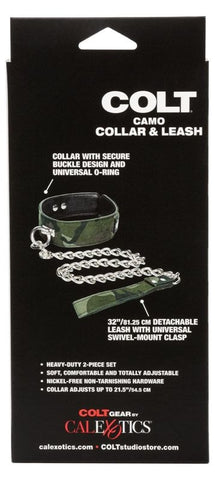 California Exotics Colt Camo Fetish Play Collar and Leash Double Padded - Collars and Leads