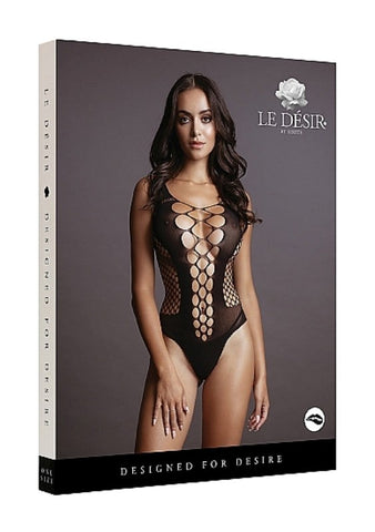 Shots Toys Contrast Fence Net Teddy One Size Deep V Neck Lingerie - Babydolls and Chemises