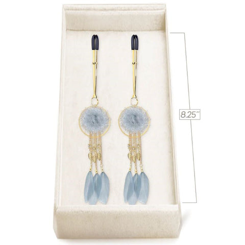 Icon Brands Sensual Sophistication Adjustable Feathered Nipple Clamps - Nipple and Clit Clamps