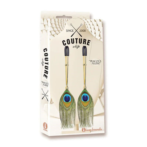 Icon Brands Couture Clip Peacock Plume Luxury Nipple Clamps with Gold Plating - Nipple and Clit Clamps