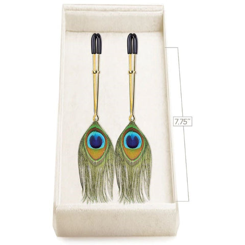 Icon Brands Couture Clip Peacock Plume Luxury Nipple Clamps with Gold Plating - Nipple and Clit Clamps
