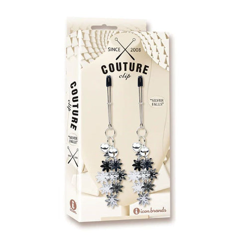 Icon Brands Sensual Rhythm Couture Clip Luxury Nipple Clamps with Bells - Nipple and Clit Clamps
